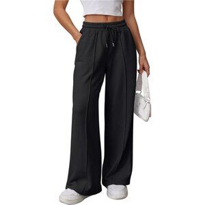 Womens Wide Leg Sweatpants High Waisted Black